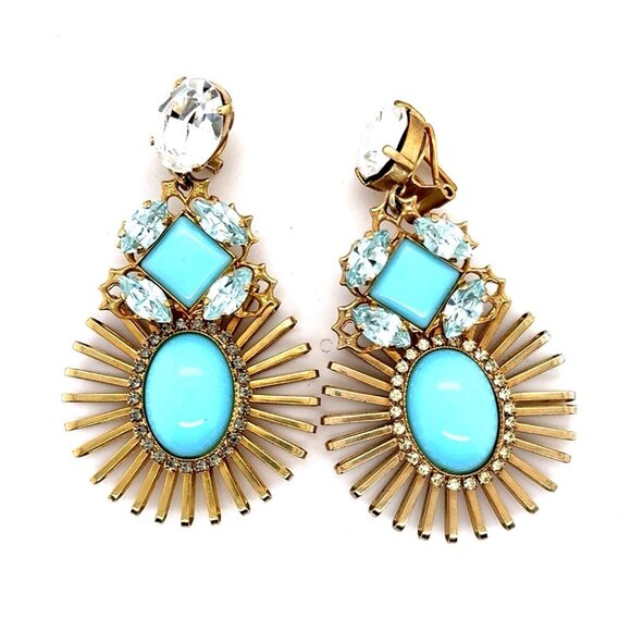 Turquoise Flower Crystal Earrings - Picture 1 of 7